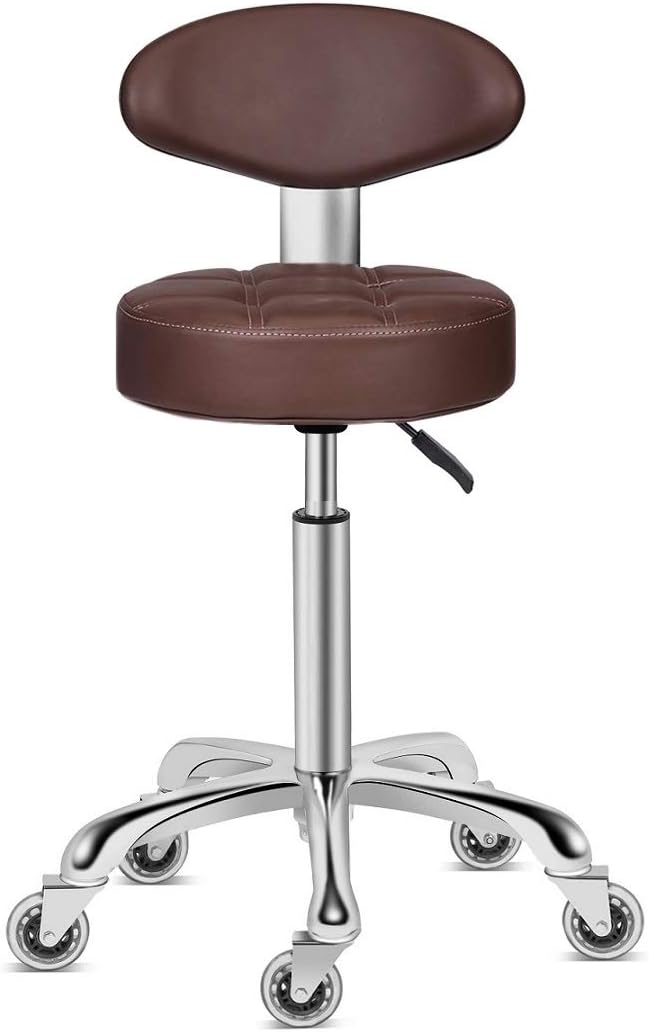 Kaleurrier Swivel Stool Adjustable Height: Heavy Duty Hydraulic Rolling Chair Metal Stool for Kitchen Salon Bar Office Massage (with Back Rest) (Coffee)