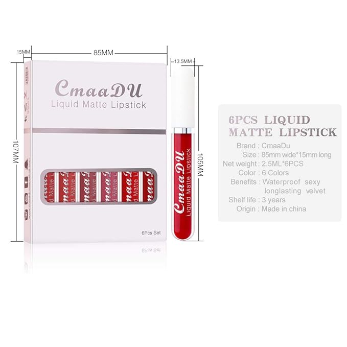 evpct 6Pcs Lipstick Matte Liquid Lipstick Lipgloss Set for Women, Dark Ruby Plum Wine Red Violet Purple Nude Beige Pink labiales mate 24 horas originales matte larga duracion 24 Hour Lipstick