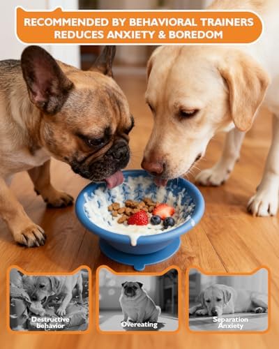 Dog Lick Bowl, Non-Slip Slow Feeder Licking Mat & Treat Dispenser (Wide Bowl Mouth w/Inlaid Stainless Steel Ring) - Interactive Toys, Anxiety Reducer, Freeze Bone for Dogs, BPA Free Silicone