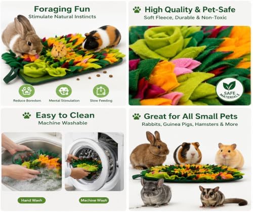 Rabbit Snuffle Mat,Hamsters Foraging Mat for Small Animals Bunny Puzzle Toys Pets Interactive Feeding Mat for Guinea Pigs Hedgehog Chinchilla Puppies (Green)