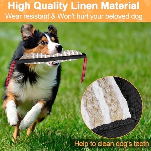 ToLanbbt Dog Tug Toy Bite Jute Pillow Pull Toy with 2 Strong Handles Perfect for Tug of War, Puppy Interactive Play, Tear Resistant Bite Training for Small Medium Large Dogs (Black-Rhombic)