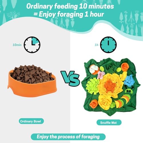 Rabbit Foraging Mat, Interactive Feed Game for Boredom, Small Pet Bunny Puzzle Toys, RUBYHOME 20" x 20" Snuffle Pad Bed Feeding Mat Rabbit Toys for Bunny Guinea Pigs Hamster Ferrets Chinchillas