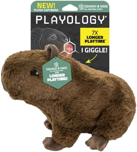 Playology Plush Capybara Dog Toy - Squeaky Dog Toy - Medium, Squash Scent