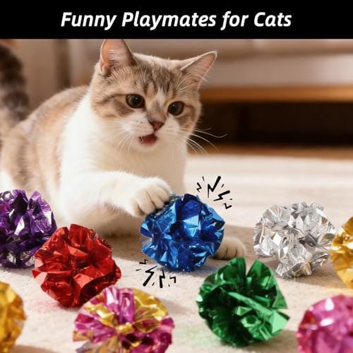 30 Pcs Cat Crinkle Balls Toys,2.36 Inch Funny Interactive Cat Toys,Polyester Film Interactive Crinkle Ball,Colorful Lightweight Chew Chase Toys for Indoor Pet to Keep Fit and Active (Ten Colors)