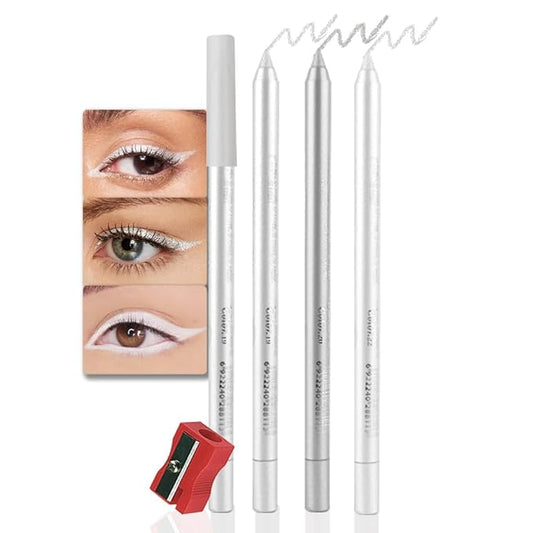 evpct 3Pcs Pearl White & Silver & White Gel Glitter Eyeliner Pencils Set for Women Waterproof Smudge Proof lapiz de ojos delineador de ojos contra el agua Eye Liner Makeup 19 20 22