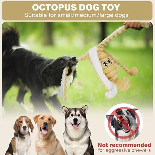 PrimePets Crinkle Squeaky Dog Toys, 27” Extra Large Plush Octopus Dog Toy