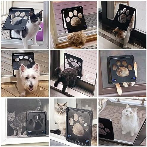 NAMSAN Cat Screen Door, Flap Opening 8 x 10 inches, Cat Door for Screen Door, Magnetic Self-Closing Small Pet Door for Sliding Door, Window Screen Door with Doggie Door Built in, Lockable, Black