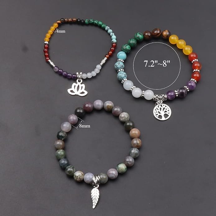 UEUC Tree of Life Yoga Healing Stone Bracelets,Multilayer Lotus Chakra Stone Reiki Bracelet Sets,Anxiety Crystal Natural Stone,for Women Stress Relief