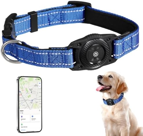 Tracking Collar for Dogs Waterproof Adjustable Air Tag Dog Collar Holder, Comfortable Dog Collars for Small Medium Large Dogs (Blue, L)