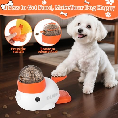 2 Pcs 2-in-1 Interactive Duck Treat Dispenser, Slow Duck Pet Feeder, Dog Treat Dispenser Toy, Feeder Puzzle Toy with 3 Food Outlet Sizes Toy for Small Medium Large Dogs (Yellow/White)