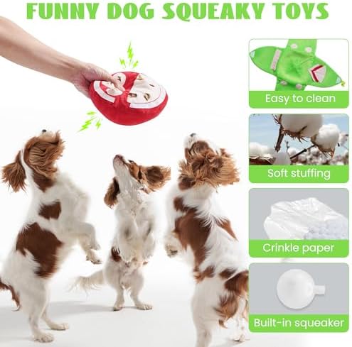 Nocciola Hide and Seek Plush Dog Toys, Watermelon Interactive Toy for Small Dogs, Green Puppy Puzzle Squeaky Toys with Crinkle Papers for Boredom, Dog Nosework Toy for Medium Pet
