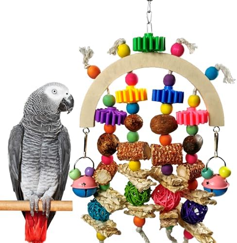 Wooden Parrot Chew Toy, Hanging Foraging Toy for African Grey & Macaw Birds