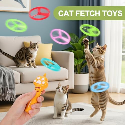 Cat Fetch Toy, Rechargeable Flying Disc Launcher with 6 Discs