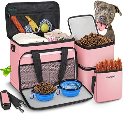 6 Set Dog Travel Bag, Large Pet Travel Kit for Supplies, Pink