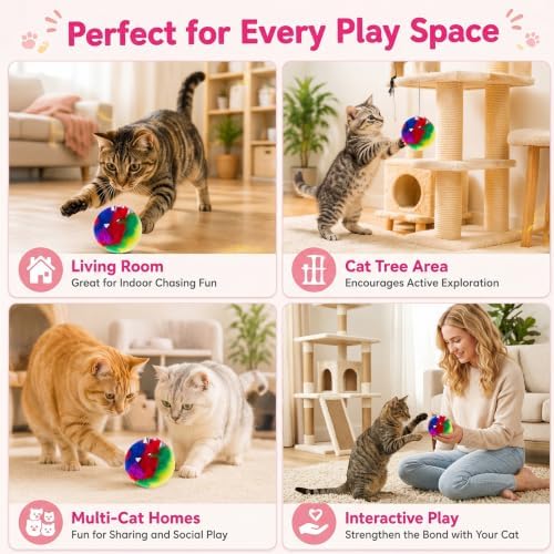 Deekin 20 Pcs Cat Crinkle Toys 3.15 Inch Large Pom Pom Balls for Cats