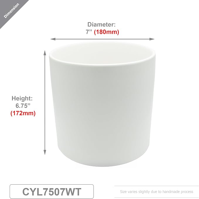 WGVI White Ceramic Cylinder Vase Width 7" Height 6.75", Flower Arrangements, Candle Holder, Terrarium Planter Pot, Storage Container Organizer, Pen Brush Holder, 6 Pieces