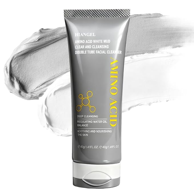 Dual-Tube Facial Cleanser, Amino Acid & Clay Face Wash for Oily Sensitive Skin, 2-in-1 Deep Pore Foam for Oil Control & Blackheads, Makeup Remover