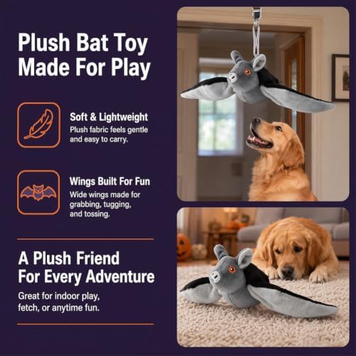 Flying Bat Dog Toy, Flapping Bat Dog Toy with Chirping Sounds, Interactive Rechargeable Flap Bat Toy for Dogs Cats, Hanging & Wand Play, 3PCS