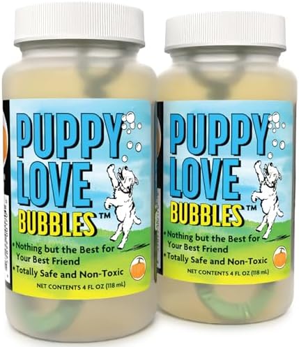 Atomic Bubbles: Puppy Love Bubbles: Pumpkin Scented 2 Pack - 4oz Bottles, Dog Interactive Toy, Pet Safe, Non-Toxic, Indoor & Outdoor, Long Lasting