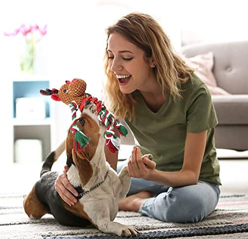 Dog Christmas Toys for Small Medium Large Dogs, Squeaky Plush Dog Toys + Interactive Dog Toys + Dog Rope Toys Multi Function Cute Reindeer Puppy Toys for Christmas