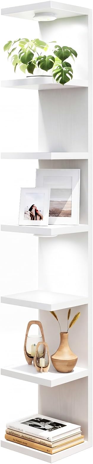 Fixwal 7 Tier Wall Shelf with LED Lights Lack Shelf for Room Deocr (White) | 76.8in Tall, Holds 44Lbs Total, Flexible Section Installation, Fits Any Room Decor