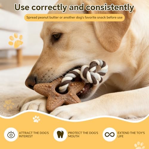 Dog Chew Toys for Aggressive Chewers – Puppies & Adults, Multiple Textures & Rope， ndestructible Tough Durable Interactive Dog Toys， Brown Stars