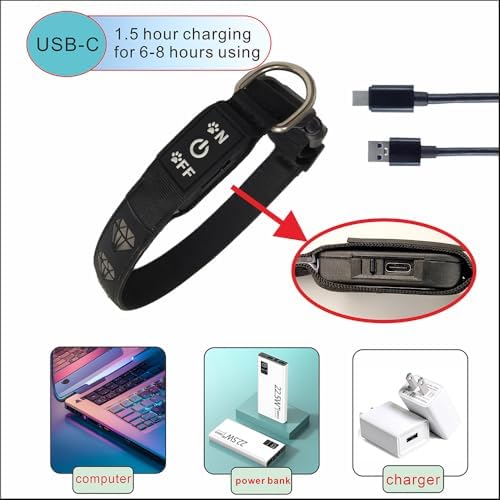 Subversive USB-C led Light up Airtag Dog Collar, Subversive 3D Sunflower Design Comfortable and Soft Material,Multicolored Lighting (D-Black, M(15.7-19.7"))