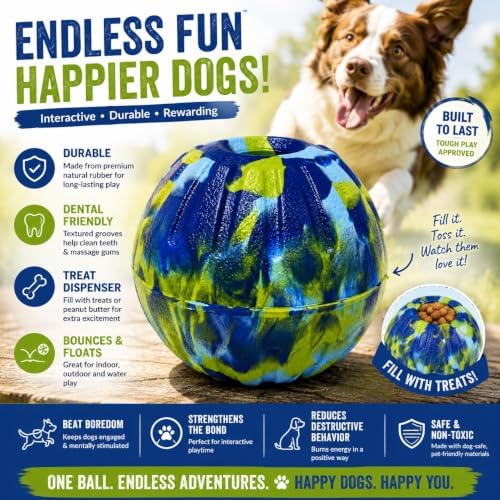 Dog Chew Ball, Strong Chew Ball for Small Medium Dogs, Durable Floating Fetch Toy Outdoor Training (Blue Camouflage)
