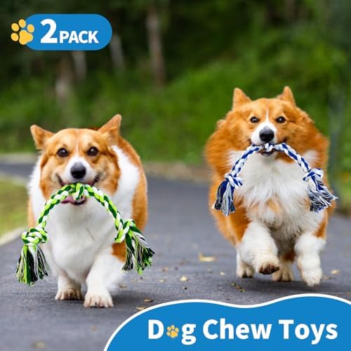 WDZZHOT [2 Pack] Dog Rope Toys, Dog Chew Toy for Medium and Small Dogs, 3 Knots Heavy Duty Puppy Rope Toy, 100% Cotton Tug of War Dog Toys for Boredom, Teeth Cleaning