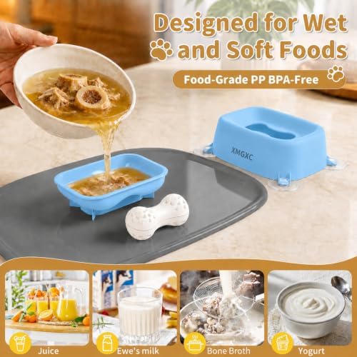 Dog Lick Bowl Slow Feeder with Rolling Log & Suction Base, Blue, Mat