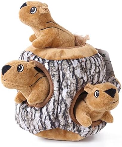 Laifug Hidden Squirrel Plush Dog Toy， Interactive Squeaky Dog Toy Hide and Seek, L