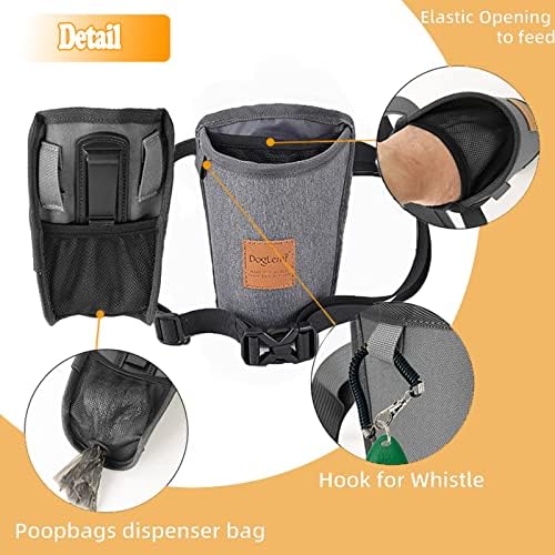 Dog Treat Training Pouch 3 Ways to Wear Elastic Leak-Proof Food Mesh Design Built-in Poop Bag Dispenser Adjustable Multifunctional Shoulder/Waist Bag for Pet Walking and Travel（Grey）