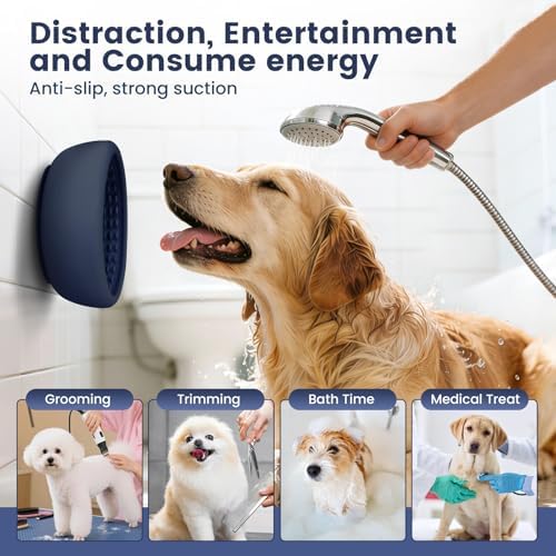 Dog Licking Bowl,Slow Feeder Dog Freeze Bowl, Anxiety Relief Treat Dispenser, Silicone Anti-chocking Pet Dish, Non-Slip Interactive Entertainment Puzzle Toy for Mediuml&Large -Dark Blue