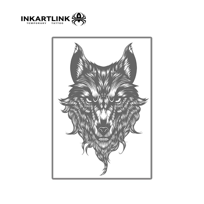 INKARTLINK Semi Permanent Tattoo, Temporary Tattoo, Wolf Design, Black, Waterproof