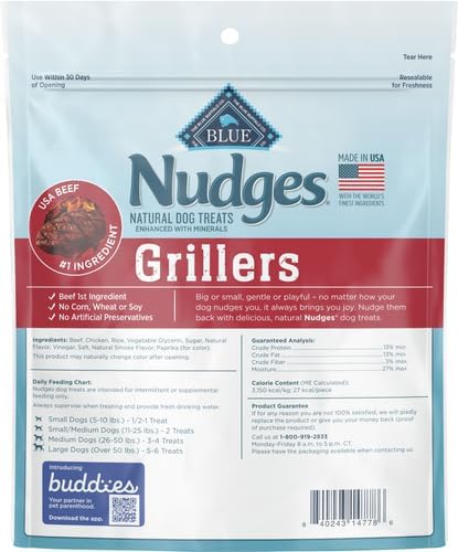 Blue Buffalo Nudges Grillers Natural Dog Treats, Made in the USA with Real Steak, 16-oz Bag, (Pack of 5)