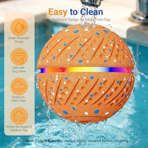 Interactive Dog Ball Toy, Automatic Rolling & Bouncing, LED, Orange