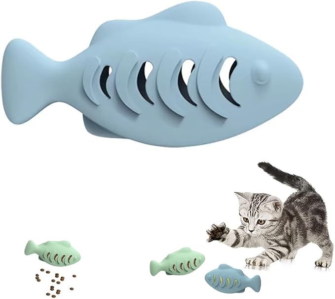 Cat Toys for Indoor Cats Interactive Cat Toy Food Dispenser Feeder Treat Dispensing Can be Stuffed with Cat Treats, Catnip (Blue)
