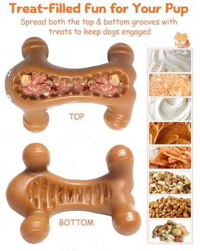 Dog Toys for Aggressive Chewers Large Medium Breed, Interactive Treat Dispensing Chew Toy, Indestructible Tough Nylon Teething Bones to Keep Dogs Busy