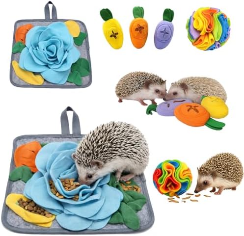 5Pcs Hedgehog Foraging Toy – Snuffle Mat, Snuffle Ball & Carrot Treat Toys for Hedgehog Cage Enrichment, Interactive Feeding Toys for Hedgehog, Rabbit & Guinea Pig, Small Pet Foraging Toys