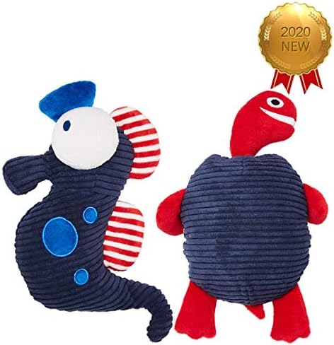 Blueberry Pet Pack of 2 Stuffed Animals - Interactive Puppy Toys & Puppy Essentials - 10.6" Seahorse & 10.25" Turtle Puppy Teething Toys - Squeaky Dog Toys & Cat Toys - Machine Washable