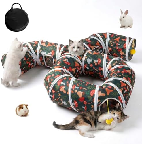 Cat Tunnel for Indoor Entertainment, Tear-Resistant Cat Play Tube with Play Ball, Collapsible Pet Tube with Interactive Peephole, Ideal for Kittens Puppies Rabbits (Octopus-Shaped)