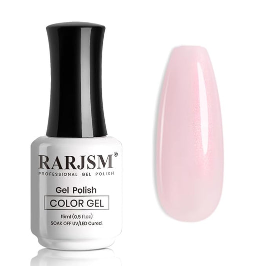 RARJSM Nude Pearl Shell Glitter Gel Nail Polish Bubble Pink Clear Sheer Light Pink with PinkShimmer Gel Polish 15ml Soak Off Transparent Jelly Skin Color Home Salon French Manicure Curing Requires