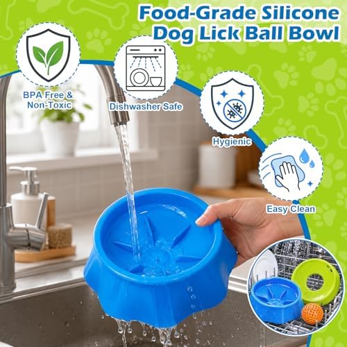 2in1 Dog Lick Bowl with Rolling Ball,Slow Feeder for Dogs & Cats