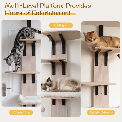Door Hanging Cat Tree Climber 4-Level Door Mounted Tower with Bed Wood