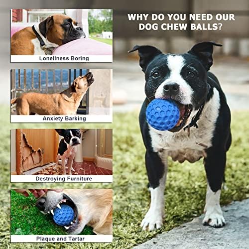 Squeaky Dog Balls, 2 Pack Indestructible Dog Toys for Aggressive Chewers Large/Medium Breed, Natural Rubber Interactive Chew Toys for Teeth Clean, Relieves Anxiety（Blue + Orange）