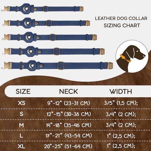 AirTag Dog Collar - Genuine Leather Dog Collar with Apple AirTag Holder and Metal Buckle - Smart GPS Tracking Pet Collars (Smoky Blue, S, 12"-15" Neck Fit) (Smoky Blue, XS, 9"-12" Neck Fit)