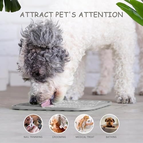 ChefAide 2 Pack Lick Mat for Dogs,Cats,Upgraded 8.5×8.5 inches Licking Mats with Suction Cups,Slow Feeder Licking Pad for Anxiety Relief and Boredom Reducer,Suitable for Dog Training (Khaki+Dark Gray)