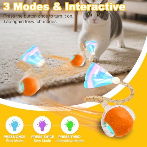 Interactive Cat Toys Ball for Indoor Cats,Automatic Cat Toy with Elastic Mesh Tail,Rechargeable Rolling Kitten Toy,Cat Enrichment Toys for Indoor Cats (Blue1, Cat Toy Ball)