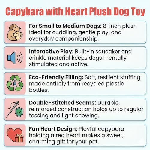 SPOT Capybara with Heart Plush Dog Toy, Soft Stuffed Squeaky & Crinkle Toy for Calm and Gentle Play, Adorable Capybara, for Light Chewers and Small Dogs, 8 Inch
