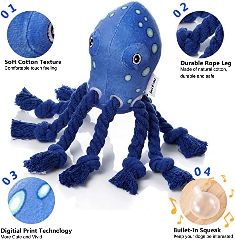 Sedioso Dog Toys, Dog Plush Toy for Large Breed, Large Plush Dogs Stuffed Animal, Puppy Chew Toys for Puppy, Small, Middle, Big Dogs (Octopus)